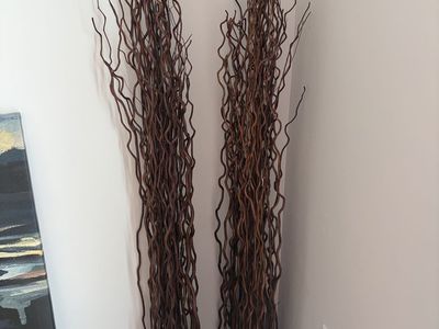 Pair of Tall Decorative Curly Willow Branch Floor Sculptures