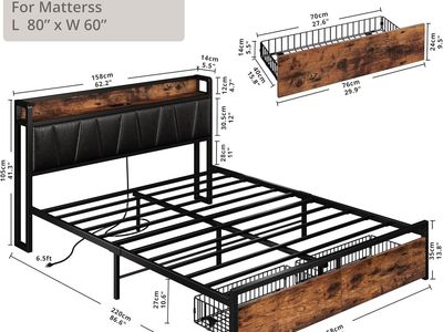 Full Size Bed Frame with Storage Headboard & Charging Station – Excellent Condition