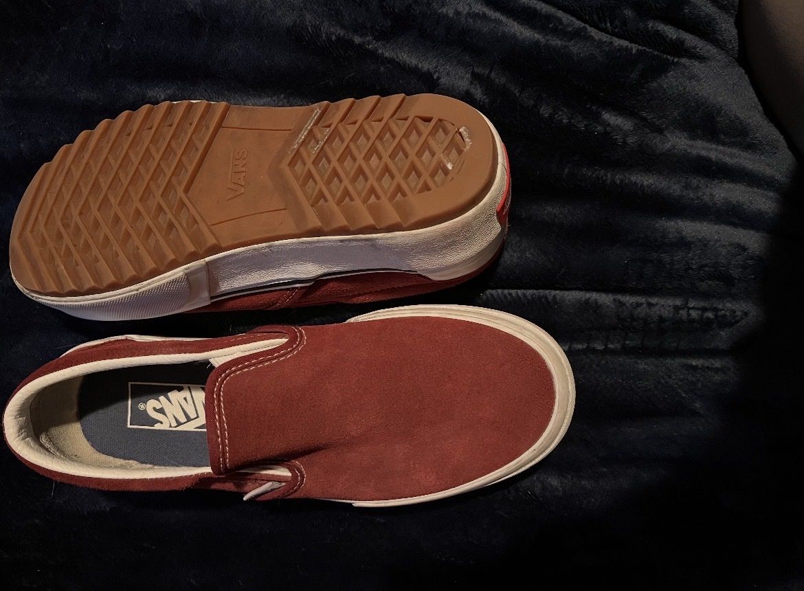 Vans Off The Wall Maroon Suede Slip-On Shoes Men's US 7 / Women's High US 8.5 Waffle Sole