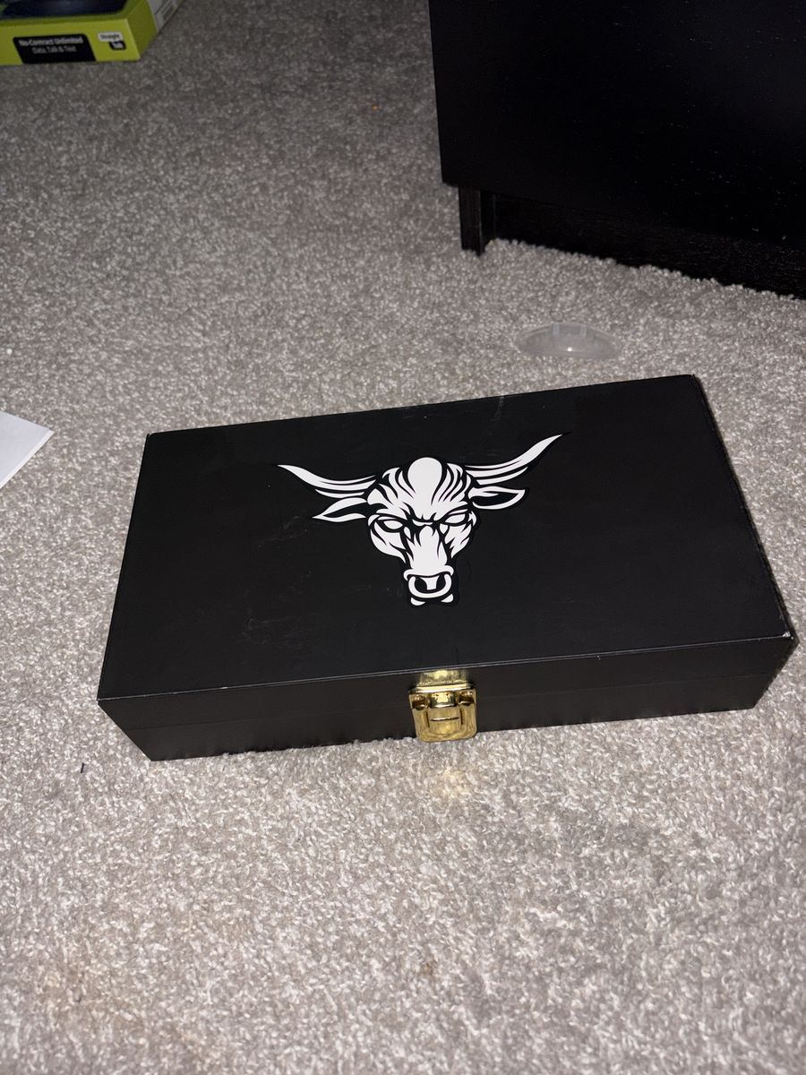 Black Bull Logo Storage Box with Gold Latch