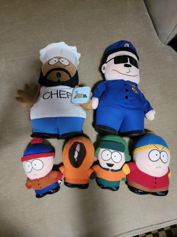 South Park Plush Doll Set - Chef, Stan, Kenny, Kyle, Cartman, Officer Barbrady - Great Condition