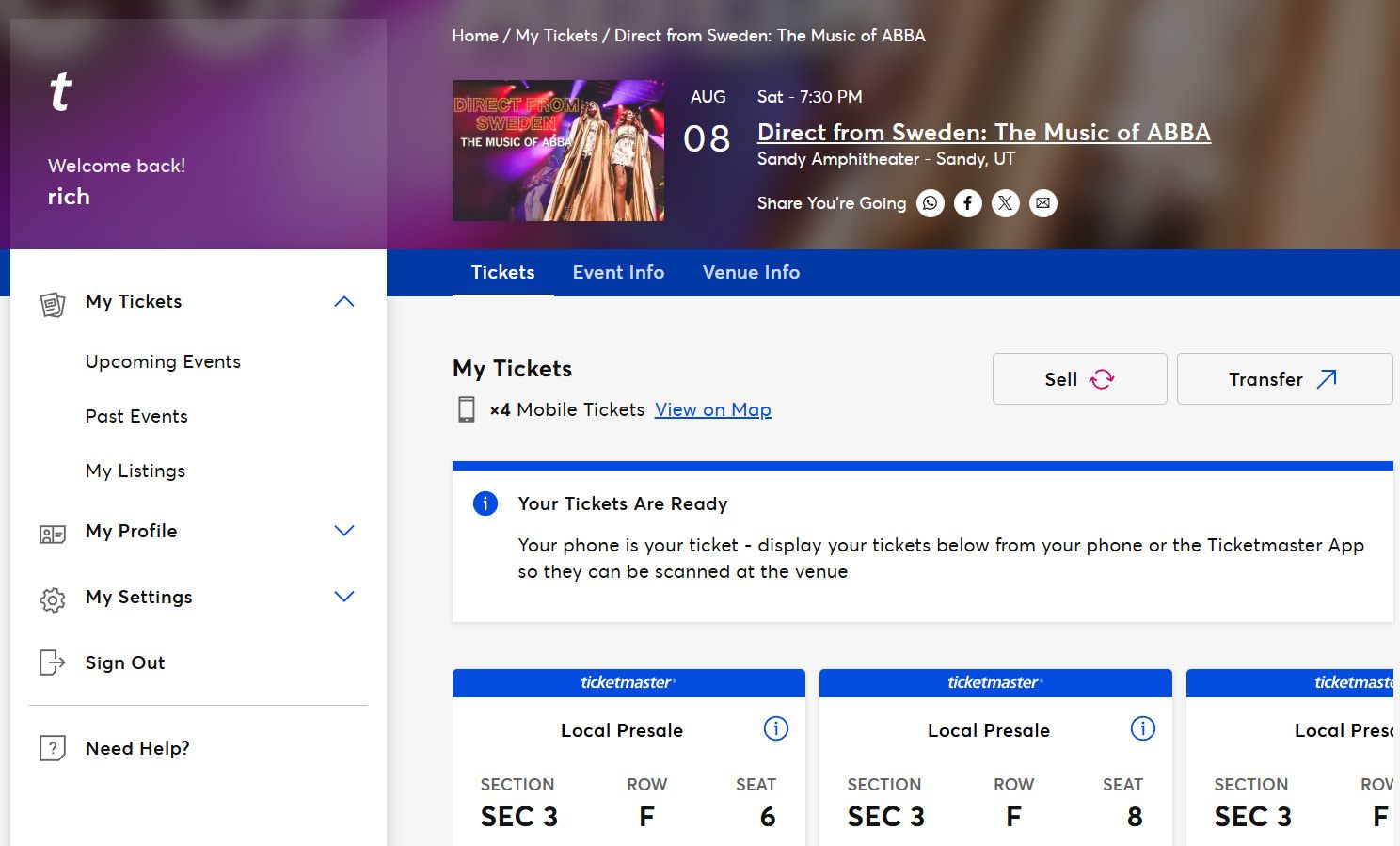 Tickets for Direct From Sweden The Music of ABBA  August 7, 2026 Sandy Ampitheatre 
