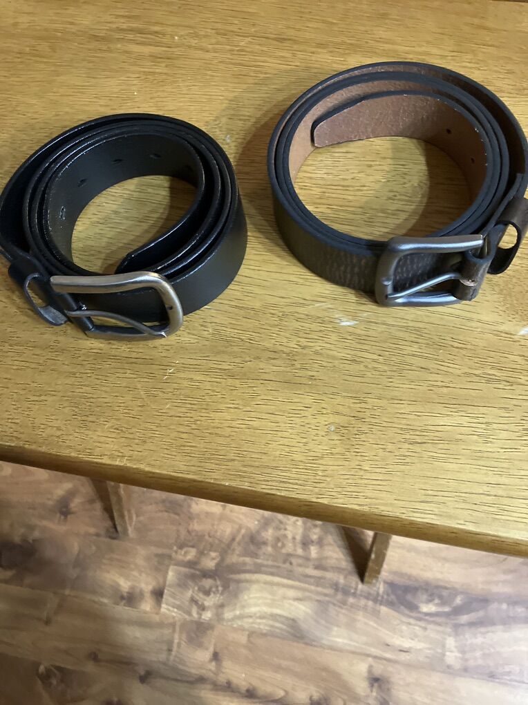 2 Leather Belts Brown & Black 46