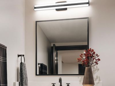 32" LED Matte Black Vanity Light over Mirror