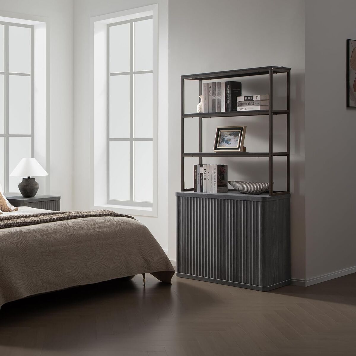 SICOTAS Book Shelf Fluted Bookshelf 71 Bookcase with Doors Storage Metal Book Cases