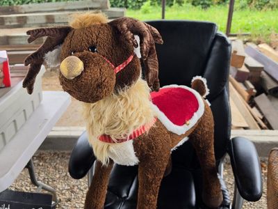 Large Holiday Reindeer Plush Stuffed Animal with Red Saddle