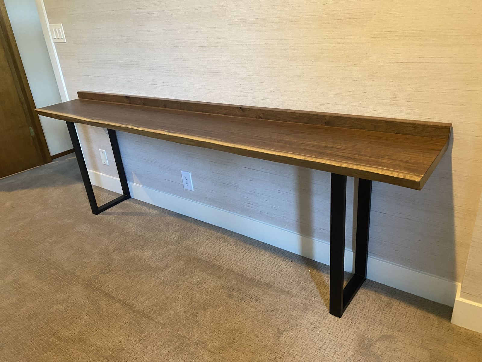 New, solid walnut table with live edge and steel legs 