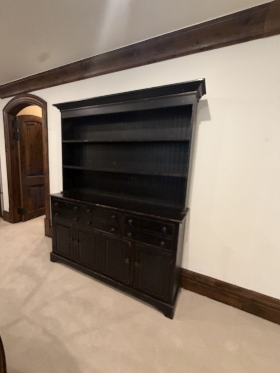 Habersham Large Black Wooden Hutch and Buffet Cabinet
