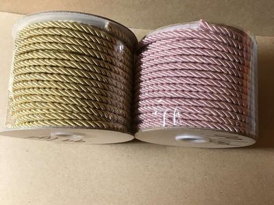 Twisted Beige or Mauve Shimmer Cord Trim, Solid - Nylon with Wired Center, 3/16 in x 26 yds, New