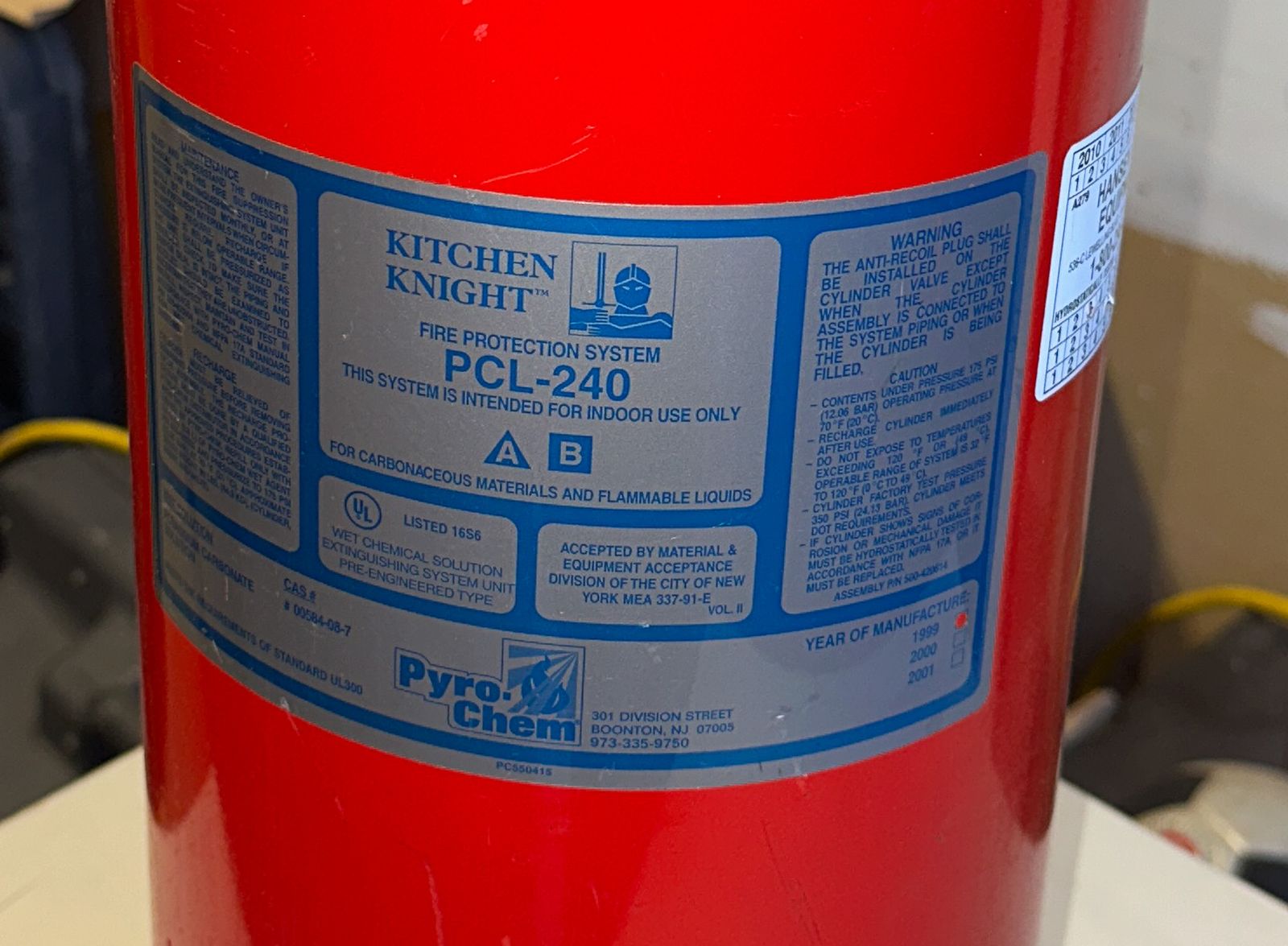 Kitchen Knight Fire Suppression Tank for a Commercial Hood System PCL-240