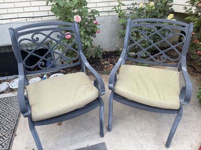 Pair of Outdoor Patio Chairs with Cushions - Gray Metal Frame