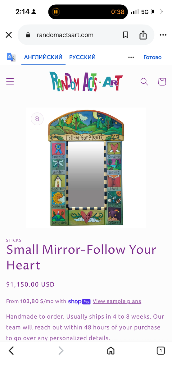 Random Acts of Art “Follow Your Heart” Hand-Painted Mirror