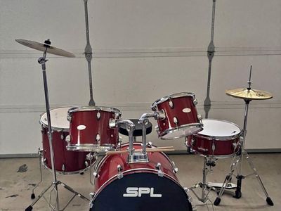 OBO SPL 5-Piece Drum Set - Red - Includes Bass, Snare, Tom, Floor Tom, Hi-Hat & Crash Cymbals