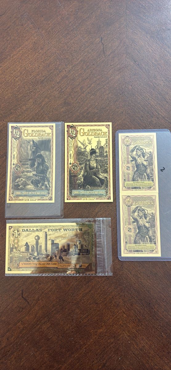 Goldback 24K Gold Foil Note Lot - Florida, Arizona, Utah & Dallas Fort Worth