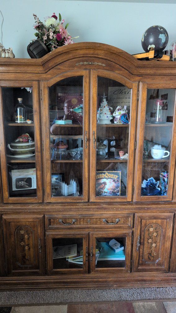 Wood China Cabinet Hutch with Glass Doors - Display and Storage with lights.