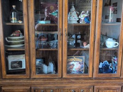 Wood China Cabinet Hutch with Glass Doors - Display and Storage with lights.