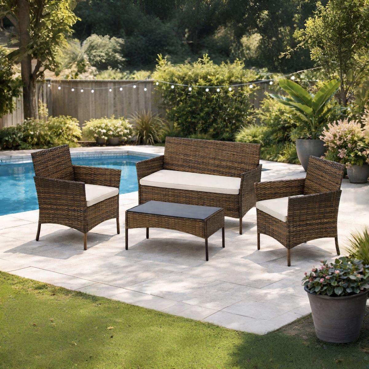 NEW 4-piece Patio Set Sofa, 2 Chairs & Table 4