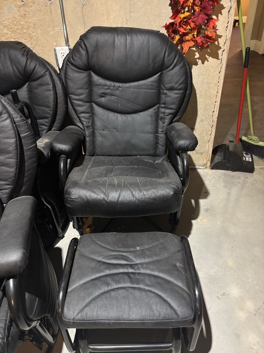 Black Leatherette Glider Rocker Recliner Chair & Ottoman Set - Comfortable Seating