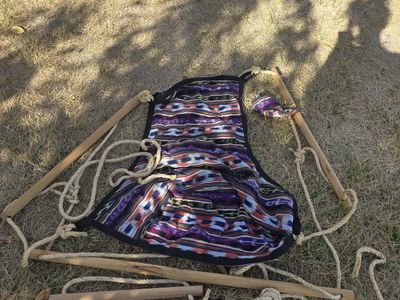 Handmade Woven Fabric and Wooden Hanging Hammock Chair Swing from Guatemala.