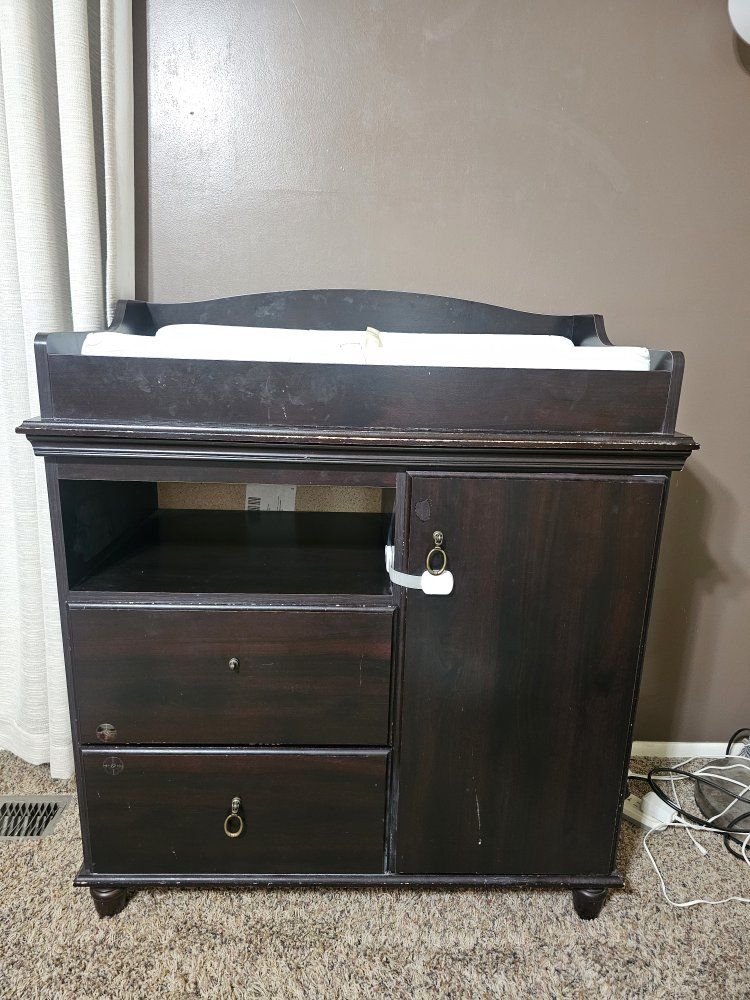 Dark Espresso Wooden Baby Changing Table Dresser Combo with Pad - Real solid wood