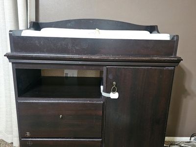 Dark Espresso Wooden Baby Changing Table Dresser Combo with Pad - Real solid wood