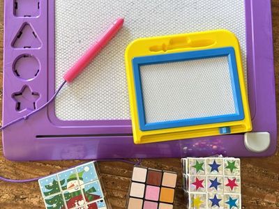 Fisher Price drawing board and Rubics Cubes
