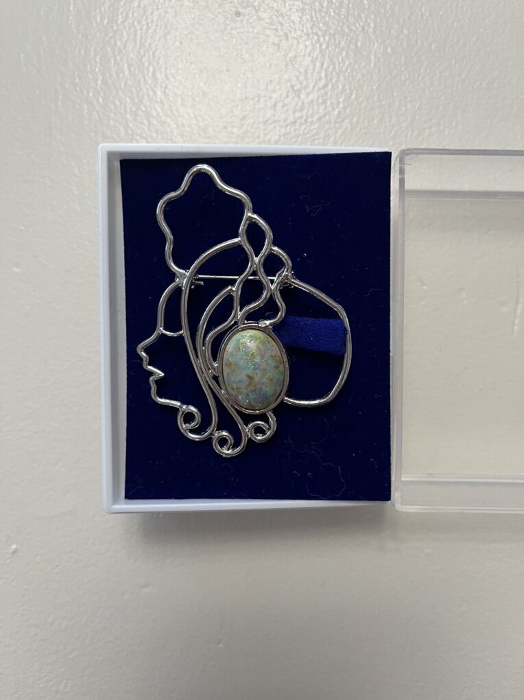 Enamel and Silver Pin Silhouette/Face - Vintage 1960's