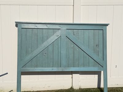 Rustic Blue Wooden Barn Door Style Headboard