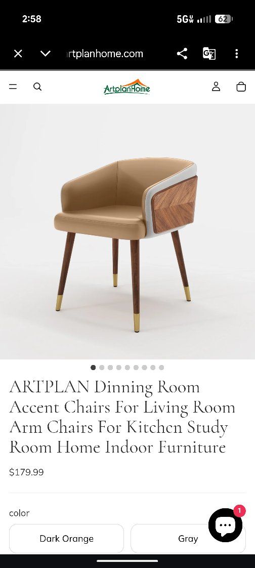 ARTPLAN Dining/Accent Arm Chair, Dark Orange/Wood Grain, Mid-Century Modern Design