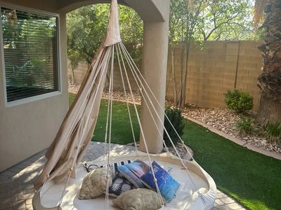 TiiPii Large size Porch Swing indoor/outdoor bed with mesh screen and Sunbrella rain cover