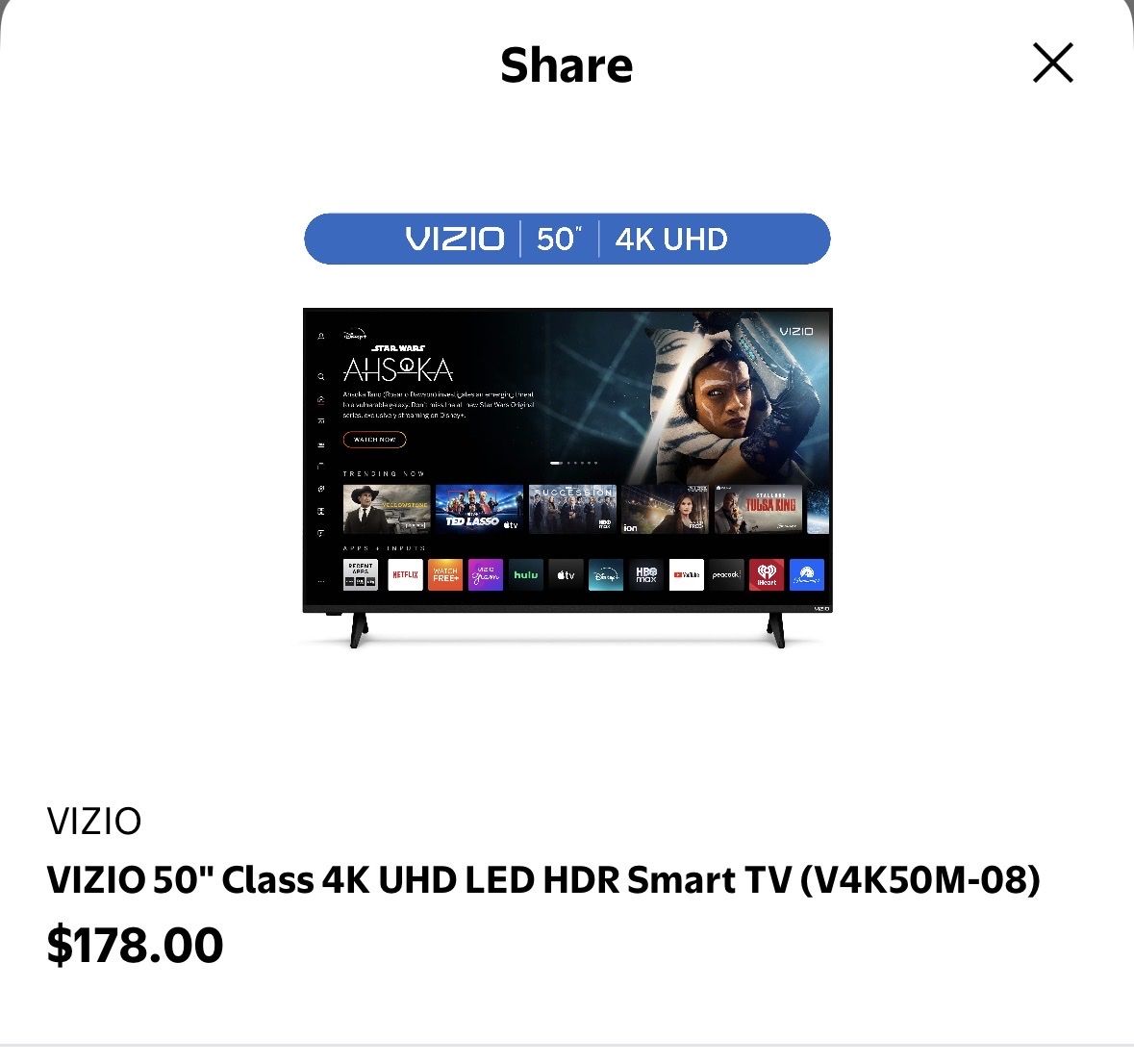 VIZIO 50" Class 4K UHD LED HDR Smart TV (V4K50M-08) - Excellent Condition, used it 1 time, like new condition.