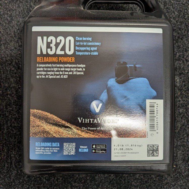 Vihtavuori N320 Smokeless Reloading Powder - 4.0 lb (1.816 kg) - Clean Burning Handgun Powder