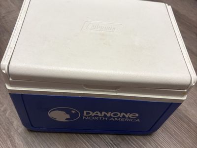 Coleman Blue and White Cooler with Danone North America Logo