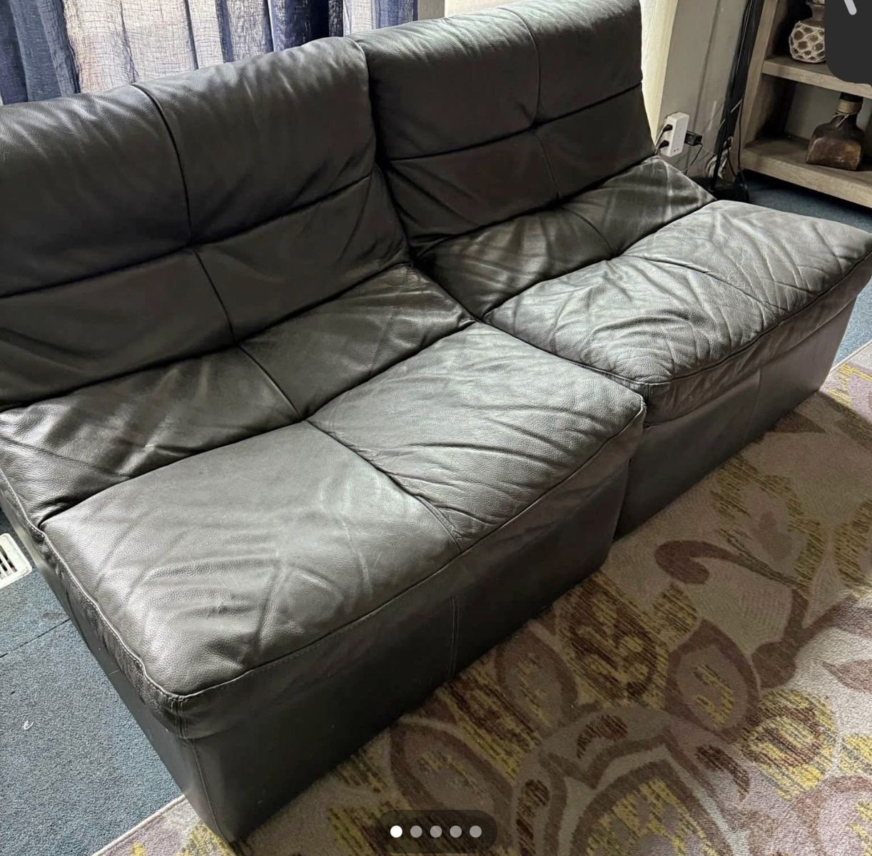 (Free Delivery) Black Leather Sofa and Ottoman