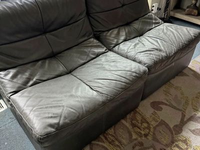 (Free Delivery) Black Leather Sofa and Ottoman