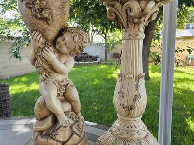 Neoclassical Cherub Figurine with Urn and Matching Column Stand