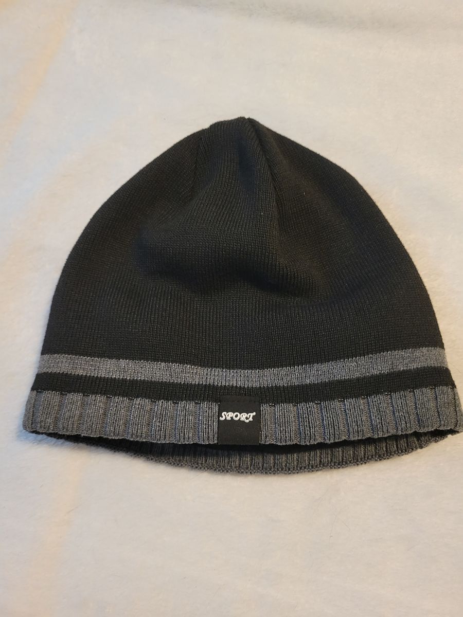 Sport Beanie, Black w/ Grey Trim