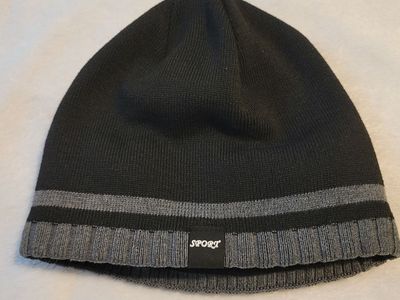 Sport Beanie, Black w/ Grey Trim