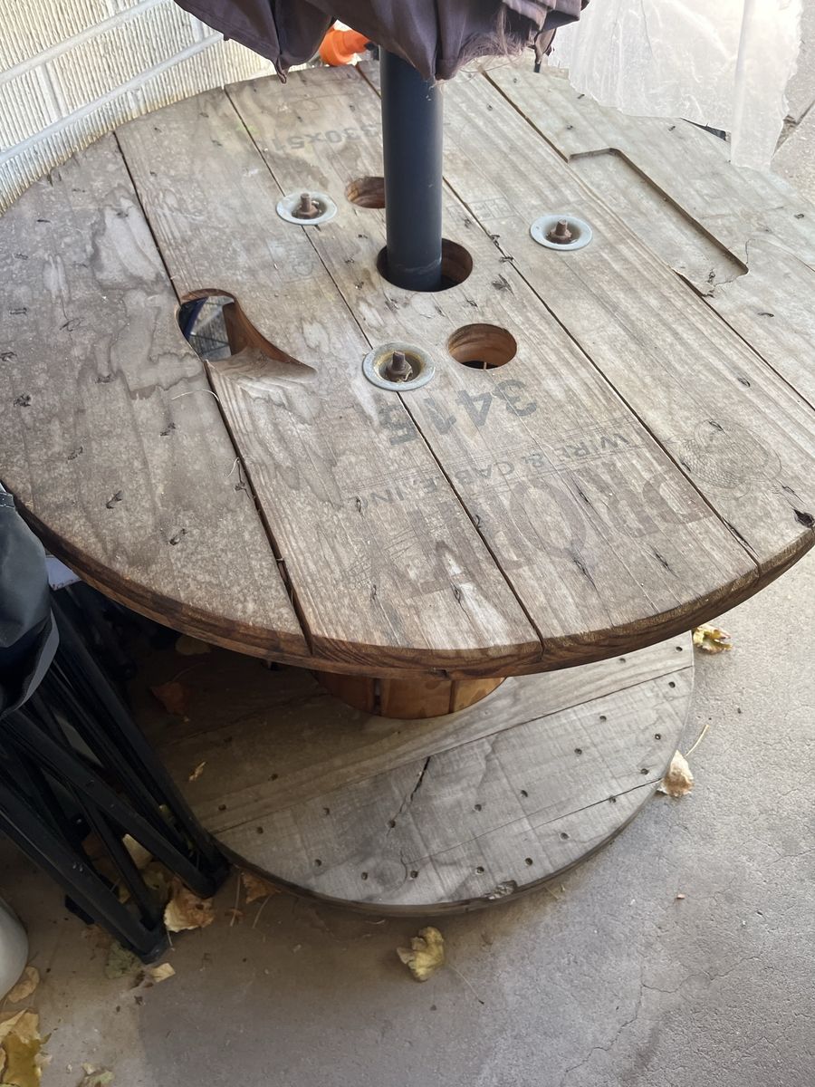 Wooden Cable Spool Table with Umbrella Hole