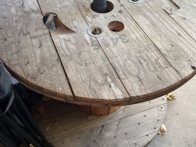 Wooden Cable Spool Table with Umbrella Hole