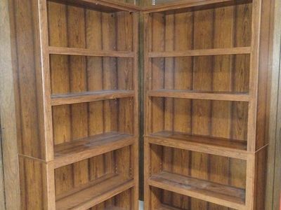 Two Brown Wooden Bookshelves - Adjustable Shelves