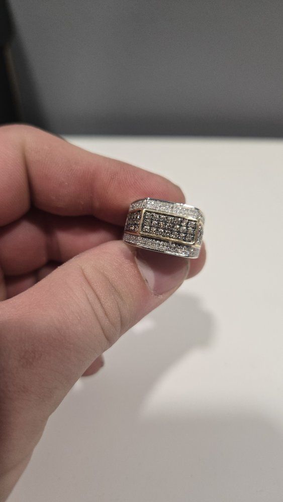 Diamond Ring, White & Brown Diamonds, Sterling Silver, Unique Design