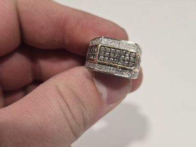 Diamond Ring, White & Brown Diamonds, Sterling Silver, Unique Design