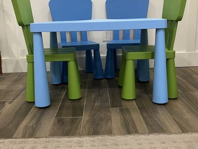 IKEA Mammut Children's Table & 4 Chairs Set - Blue & Green Kids Furniture