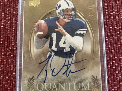 BYU Cougars 2013-14 Upper Deck Quantum Ty Detmer Autographed BYU QB Football Card 05/10 Made - Gold Stamped Rare Collectible COA