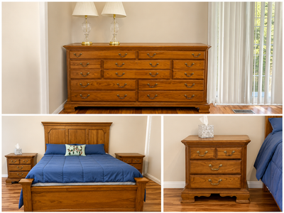 Solid Oak Queen Bedroom Set – Granite Furniture – Excellent Condition