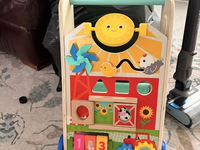 Battat Wooden Activity Walker & Wagon Baby Learning Toy - Farm Theme, Multi-Activity