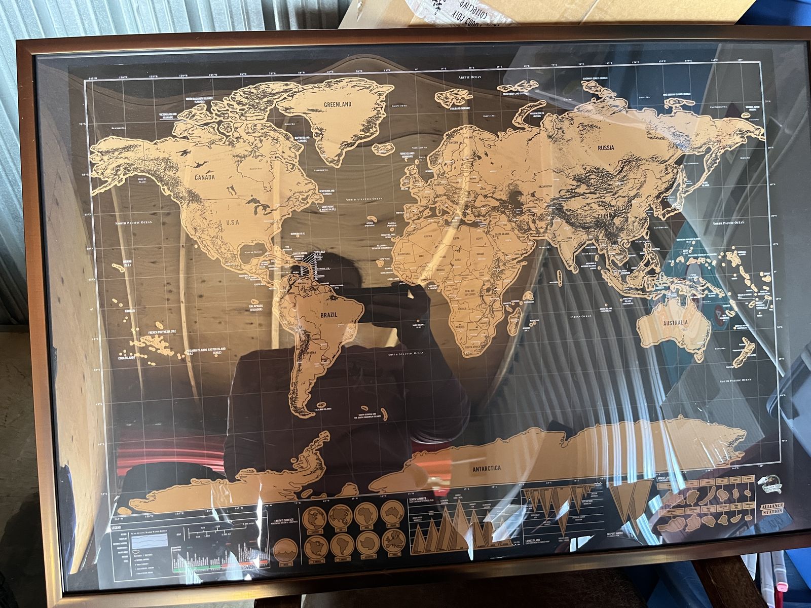 Scratch off world map in new condition, framed - porch pickup $10