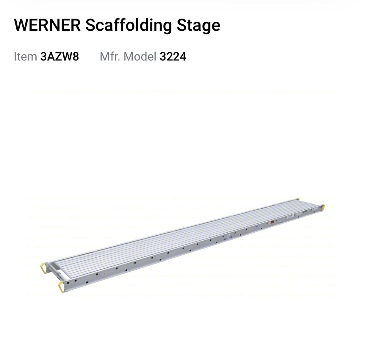 SAVE AT LEAST $662! BRAND NEW Werner 3224 24’ long X 28” wide 3-man scaffolding 750lb capacity stage/plank (2 AVAILABLE)