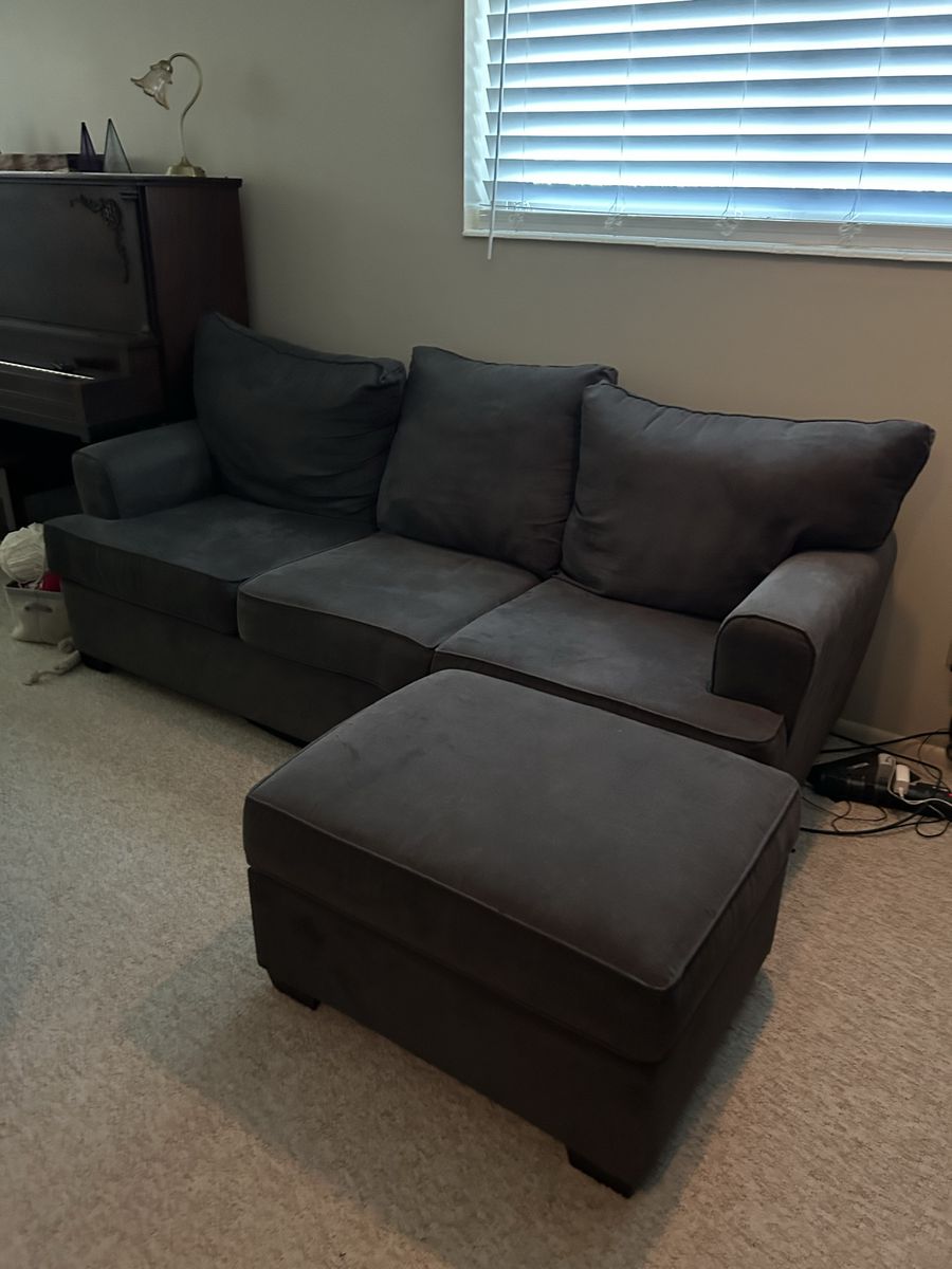 Charcoal Grey Sofa and Loveseat Set with Ottomans - Comfortable Seating